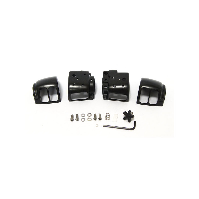 SWITCH HOUSING SET, BLACK 96-10 Softail (excl. 2003 FXSTDSE) 96-11 Dyna 96-13 FLHR/I 96-13 XL 08-12 XR1200 02-13 V-Rod(NU)