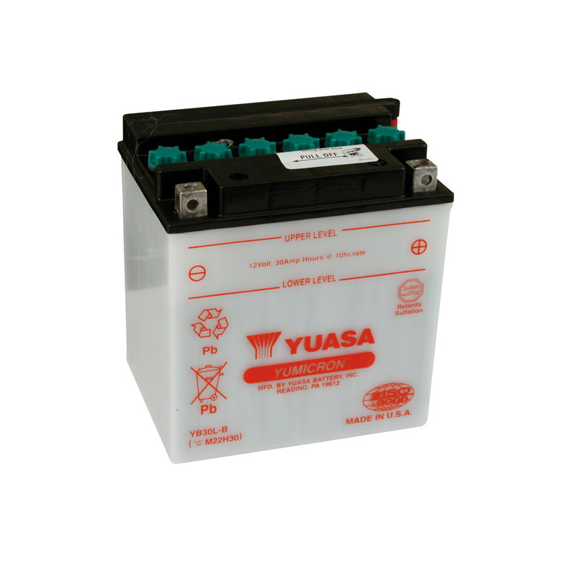 Yuasa, Yumicron 12V lead-acid battery YB30L-B. 30Ah 97-24 FLT/Touring 09-24 Trikes