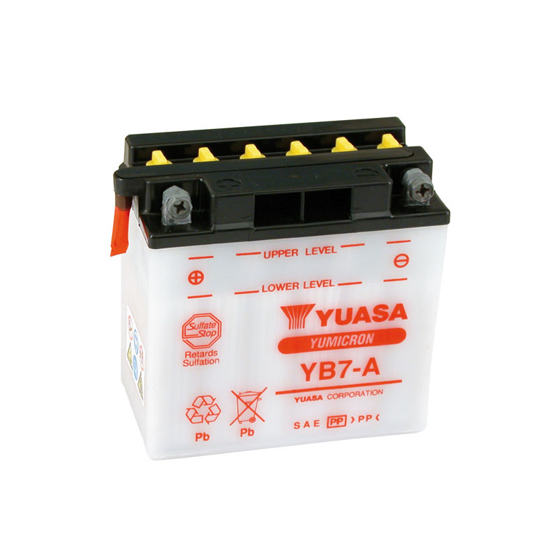 Yuasa, Yumicron 12V lead-acid battery YB7-A. 7Ah 70-78 XL 71-78 FX. Kickstart models (NU) Suzuki: 76-77 GT500 Titan 500cc 68-75 