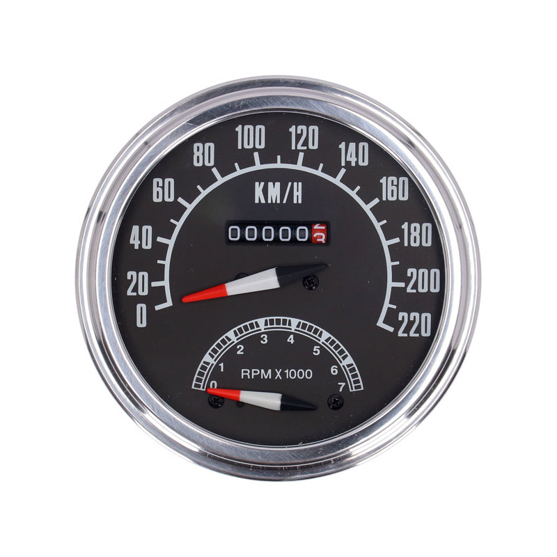 FL speedo/tachometer, 73-84 face, black. 2:1 KMH 