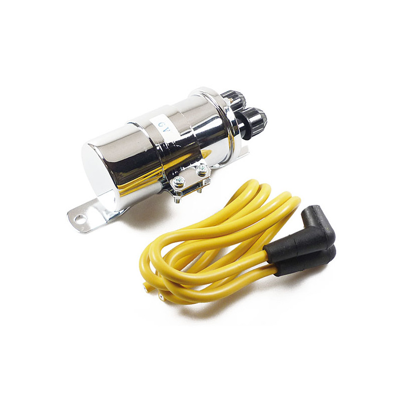 Zestaw własnoręcznie wykonanych cewek zapłonowych, 6V. Chromowany system zapłonu w stylu punktowym do zastosowań własnych.