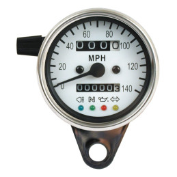 LED мини спидометър 2:1 mph, хром, бял панел