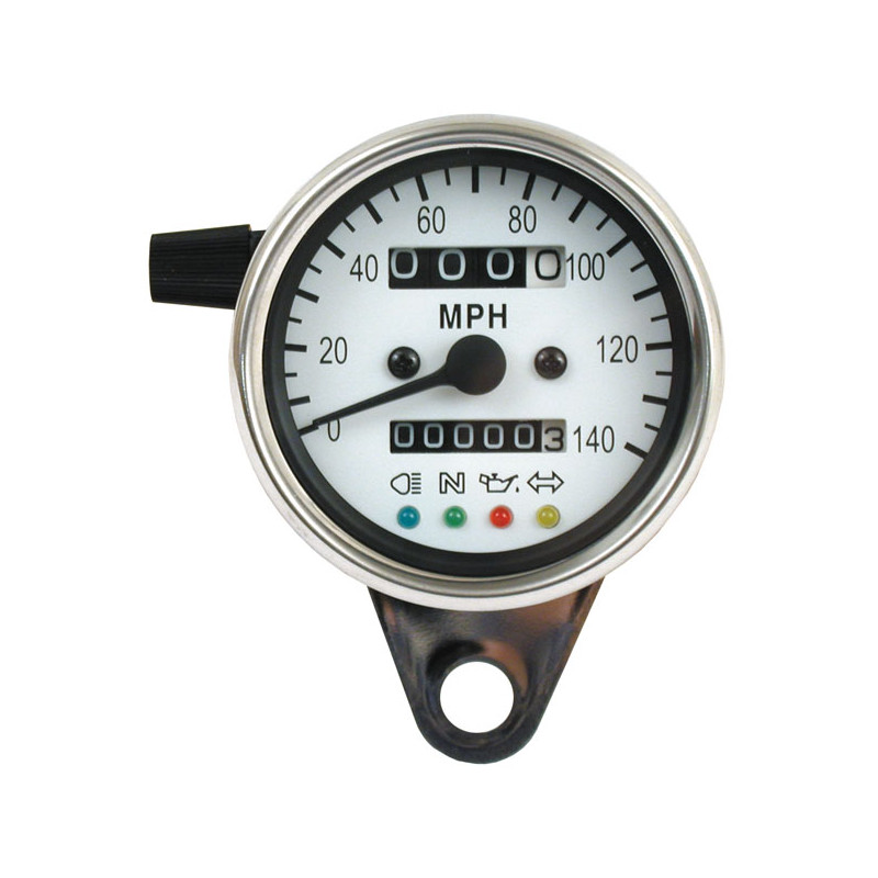 Prędkościomierz LED mini 2:1 mph. chromowany z białą tarczą - większość modeli z napędem na przednie koło, niektóre wczesne mode