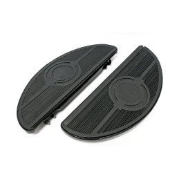Oval early style floorboards. Solid. Black 86-17(NU)FL Softail 12-16(NU)Dyna FLD Switchback 83-23 FLT/Touring 09-23 Trikes