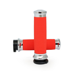 Avon Custom Contour grips chrome/orange 96-22 H-D with dual throttle cables (excl. Street) (NU)