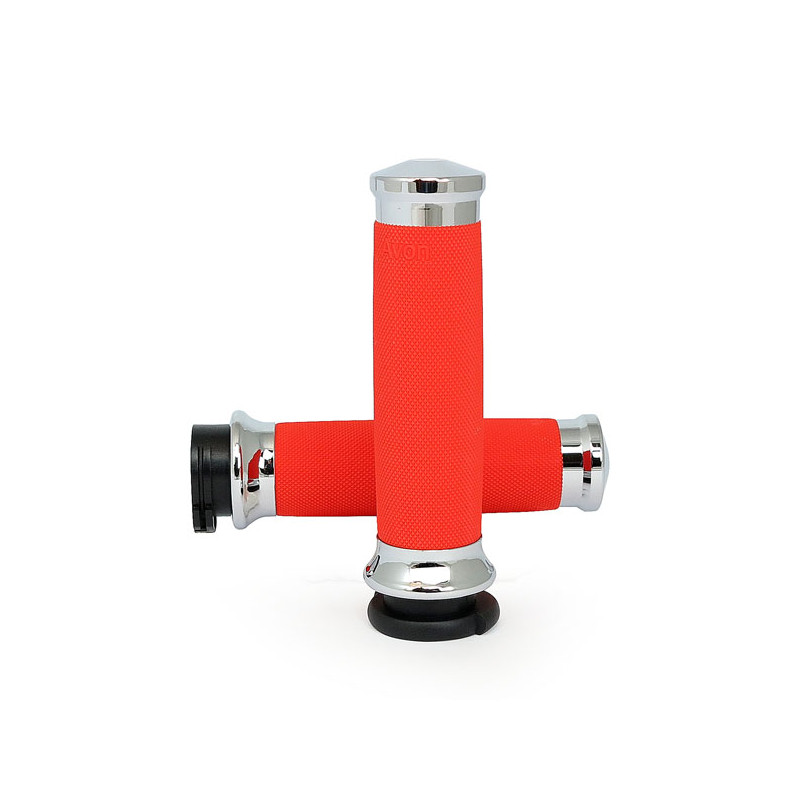 Avon Custom Contour grips chrome/orange 96-22 H-D with dual throttle cables (excl. Street) (NU)