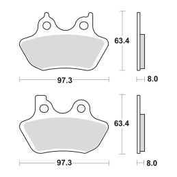 SBS, brake pads. Street Carbon Tech (organic) Front/rear: 00-07 B.T. (excl. FXSTS front) 00-03 XL 02-05 V-Rod (NU)