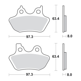 SBS, brake pads. Street Excel Sinter Front/rear: 00-07 B.T. (excl. FXSTS front) 00-03 XL 02-05 V-Rod (NU)
