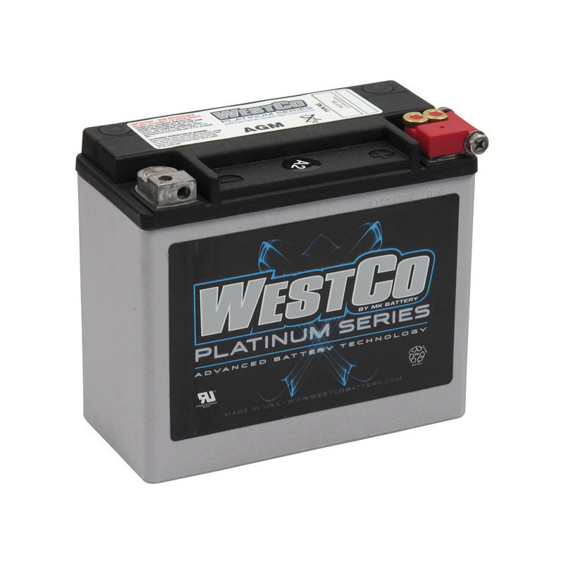 Westco, sealed AGM battery. 12V, 18Ah, 310CCA Harley: 97-23 Softail 97-17(NU)Dyna 97-03(NU)XL 07-17(NU)V-Rod (excl. 2007 VRSCR) 