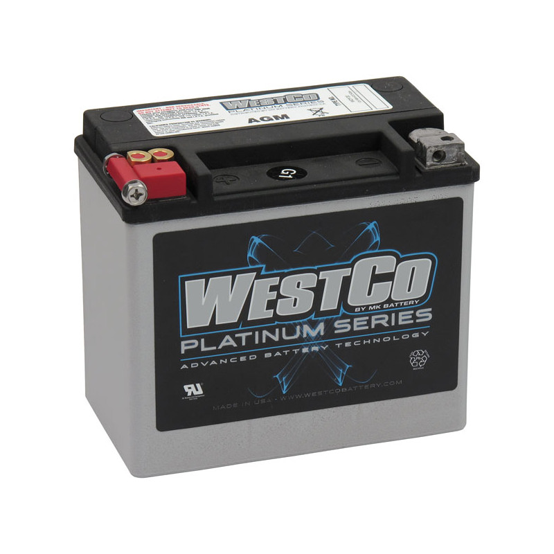 Westco, sealed AGM battery. 12V, 19Ah. 325CCA 73-86 e-start FX models 82-94 & 99-00 FXR 84-90 Softail 77-78 XLCR 79-96 XL All Bu