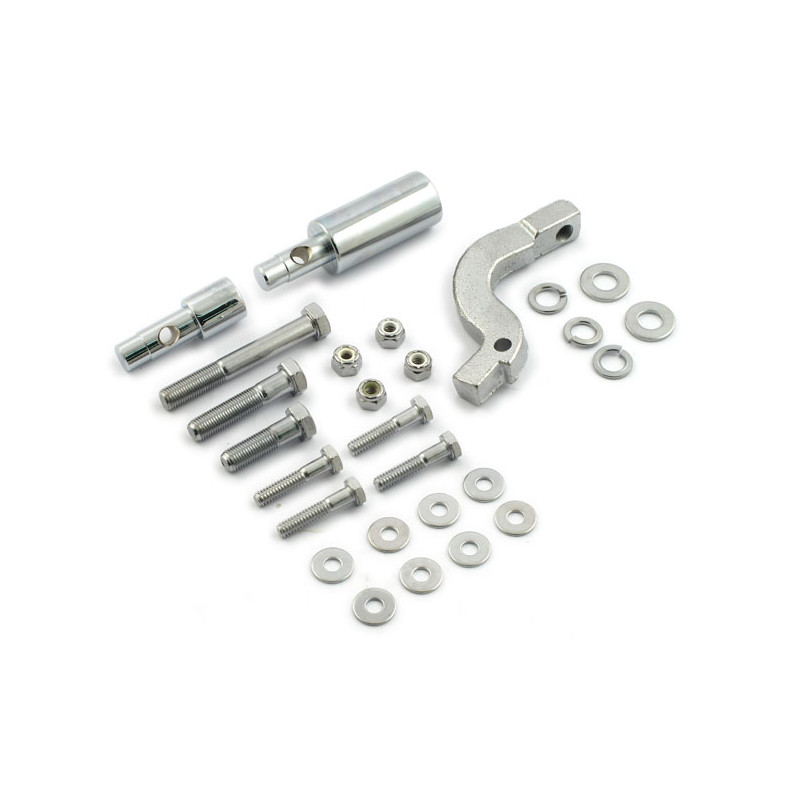 Floorboard mount bracket kit. Chrome 65-84 4-speed FL FX with aluminum primary (NU)