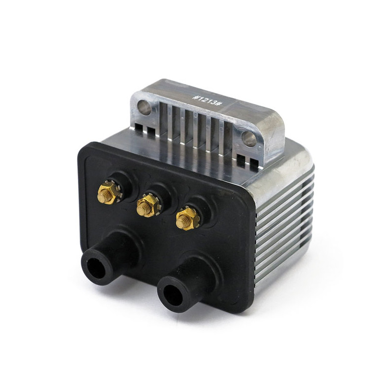 Mini single fire coil. 12V, 3 ohm. Chrome 65-99 B.T. 65-03 XL. For carbureted models with custom single fire electronic ignition