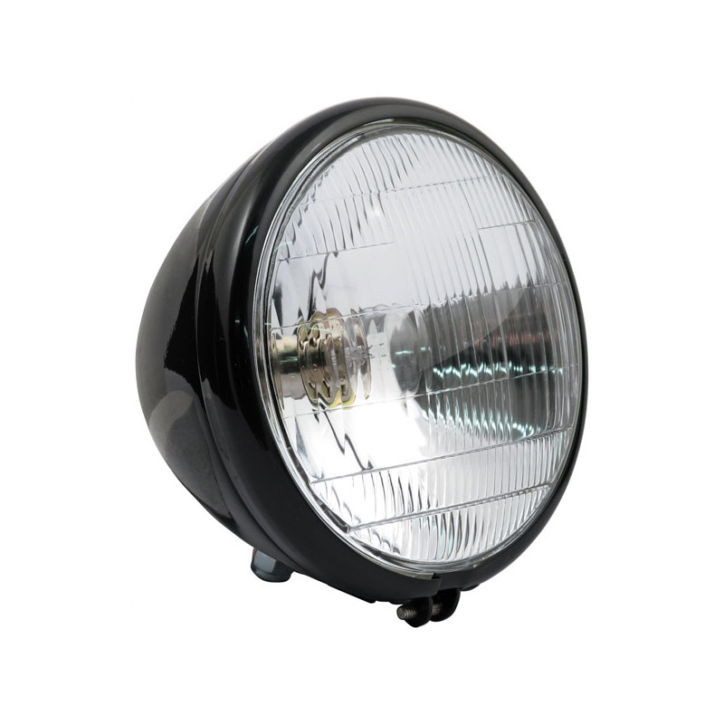 6-1/2" Springer headlamp assembly. 12V. Black 36-54 H-D with Springer forks. With 12V conversion (NU)