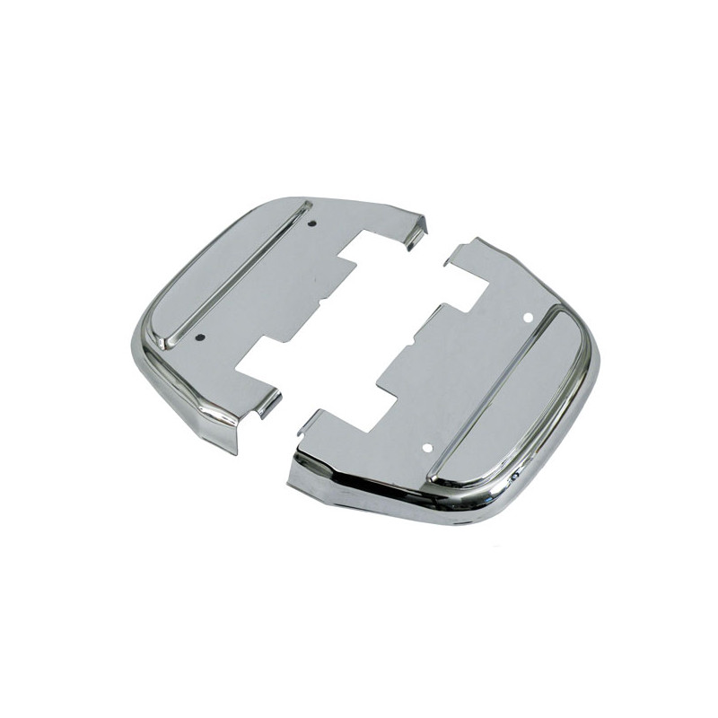 Covers, passenger floorboards. Chrome 86-24 FLT/Touring 86-24 FL Softail 06-17(NU)Dyna. (models with traditional D-shaped passen