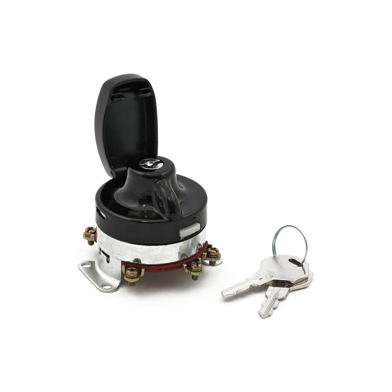 FL style ignition switch, electronic. Flat key. Black 73-95 FL FX FXWG models with dual fuel tank mounted ignition switch (NU)