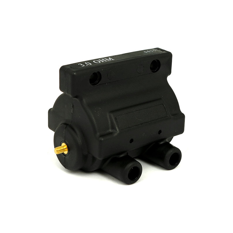 Early OEM style coil for Evo. 12V, 3 ohm. Black 65-99 B.T. 65-03 XL. For electronic ignition (excl. Twin Cam & other single fire