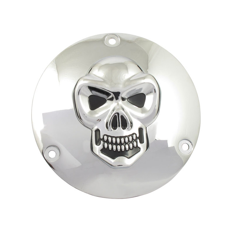 Skull derby cover 5-hole. Chrome 99-17 Dyna 99-18 Softail (excl. 2018 FLSB) 99-15 Touring Trike (excl. 2015 FLHTCUL FLHTKL) (NU)